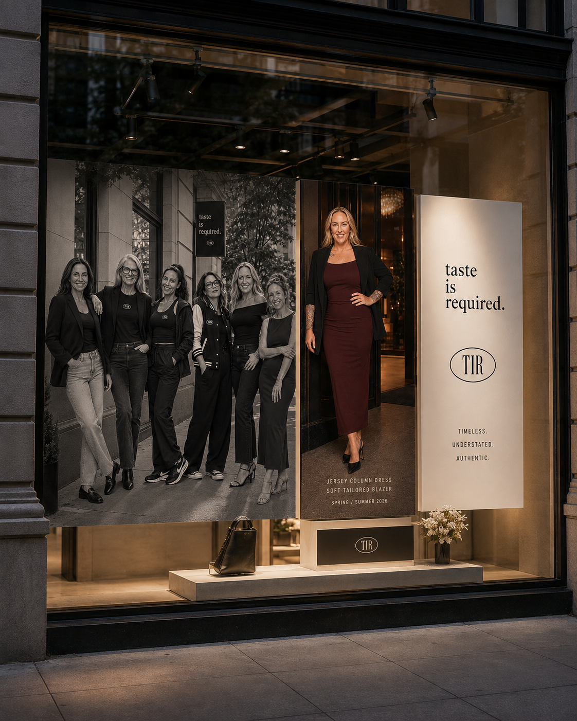 Taste Is Required campaign in a storefront window.